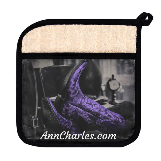 Ann Charles Purple Boots Pot Holder with Pocket