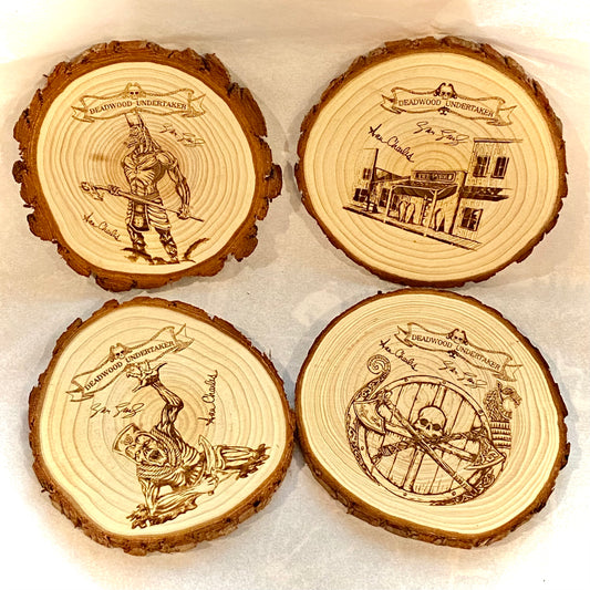 Set of 4 Wood Coasters from Deadwood Undertaker Series
